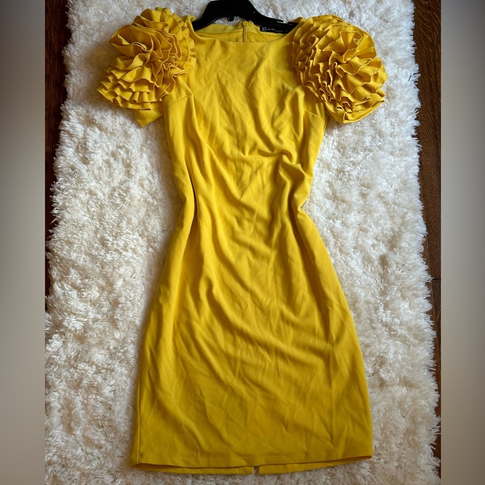 New York & Company Yellow Ruffle-Sleeve Sheath Dress – Size 2 - Picture 2 of 8